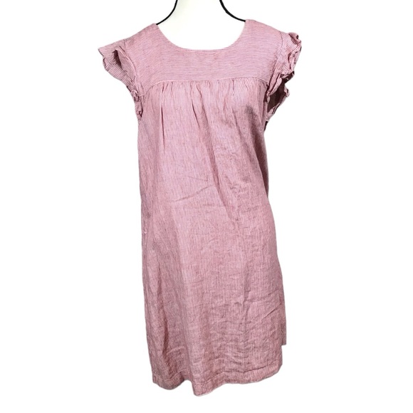 Cynthia Rowley Womens Striped Linen Mini Dress SZ M Pocket Ruffle Flutter Garden - Picture 2 of 13
